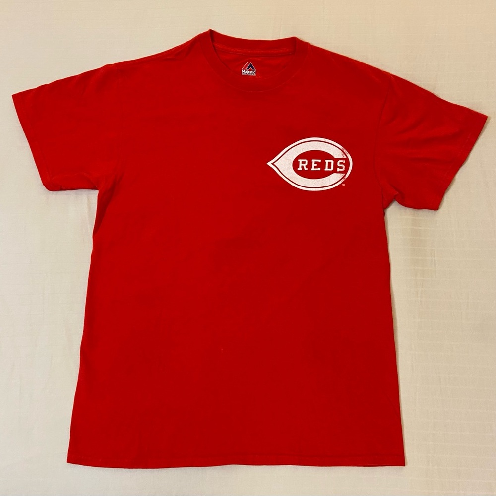 Johnny Bench # 5 Cincinnati Reds Logo Red Men's Short Sleeve Tee Majestic sz M